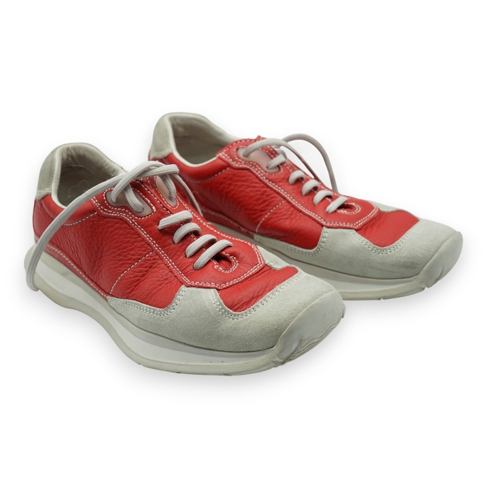 Vintage Prada (E-2003) Pebbled Red Leather/Suede Sneakers EUR 37.5/U.S W 7.5
